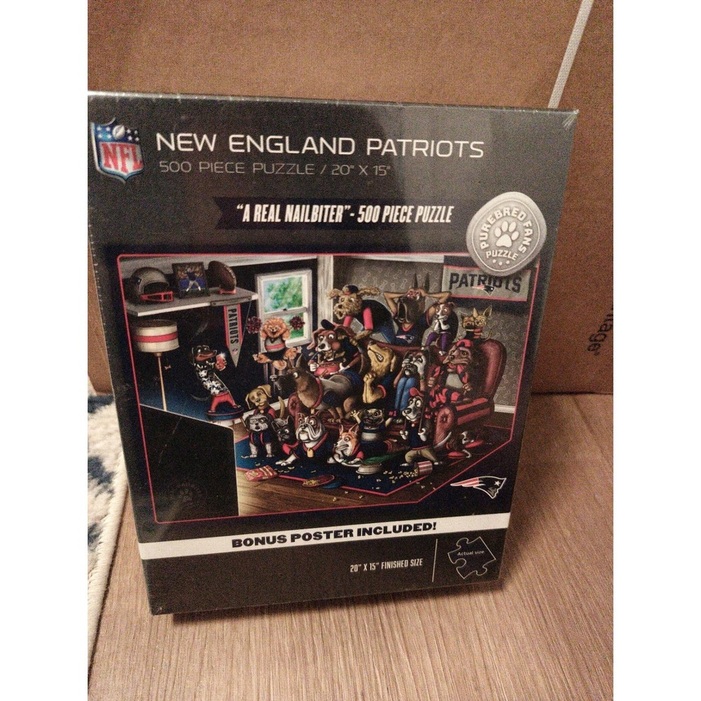 NFL New England Patriots - A Real Nailbiter. Dogs.  - 500 Piece Puzzle - New!